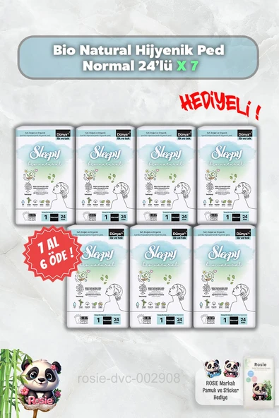Sleepy Bio Natural Hijyenik Ped Normal 24'lü 7 AL 6 ÖDE ve Rosie ürün görseli