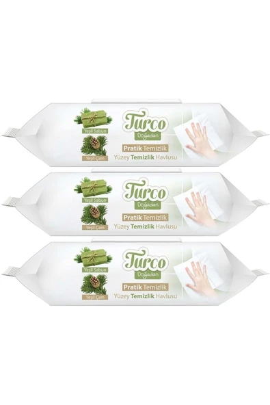 Baby Turco Turco Doğadan Pratik Yüzey Temizlik Havlusu 100 Yaprak Yeşil Sabun/Yeşil Çam (3 Lü Set) 300 Yaprak