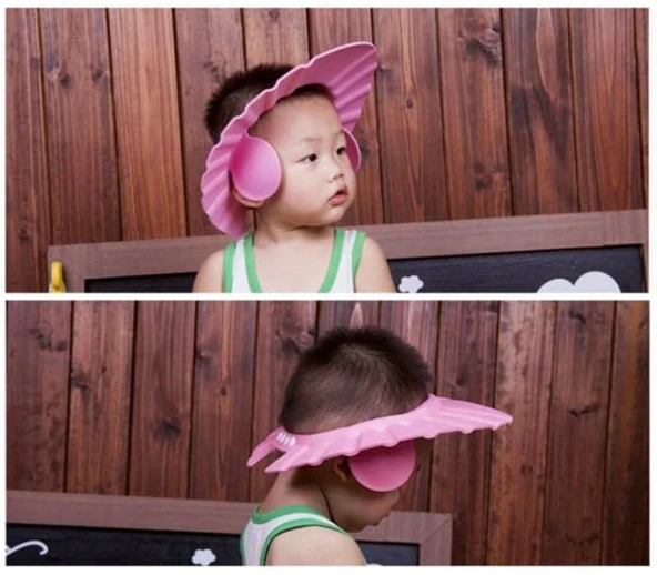 Kulaklıklı Düğmeli Ayarlanabilir Bebek Banyo Şapkası Asorti