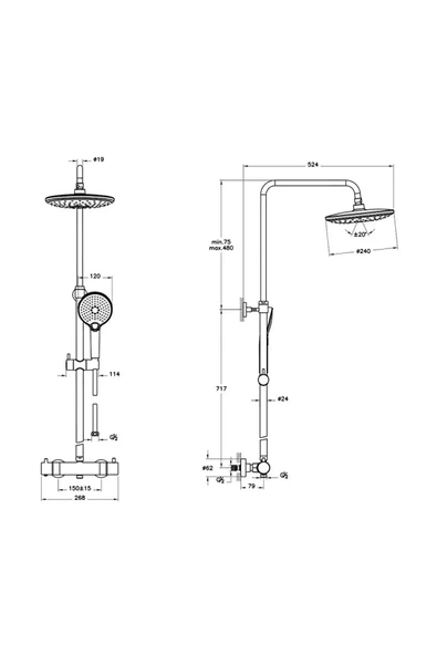 VitrA Aquaheat Bliss 240 A4720526 2f Termostatik Duş Sistemi, Bakır - 3