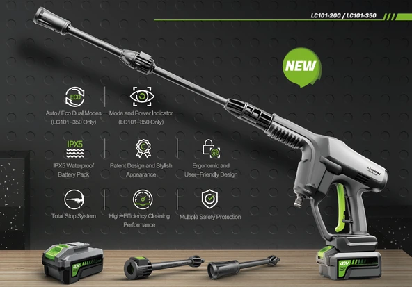 LUTIAN LC101-350 -  55 Bar Akülü Oto Araba Yıkama Makinesi - 40 Volt 2 Amper Tek Akülü - Resim 3