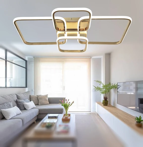 TT Aydınlatma TT500-4-FSR  Fransız Sarı Kaplama Plofonyer 4 lü Led Avize - Resim 3