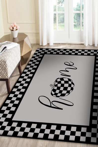 Frenda Home Dekoratif Home Desen Yıkanabilir Pamuk Taban Baskılı Halı  GRİ 80X150