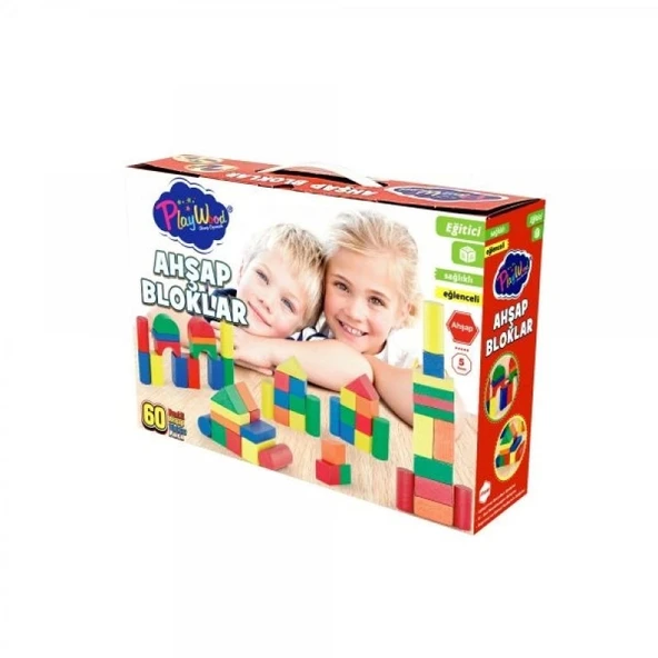 Playwood Renkli Ahşap Bloklar 60 Parça