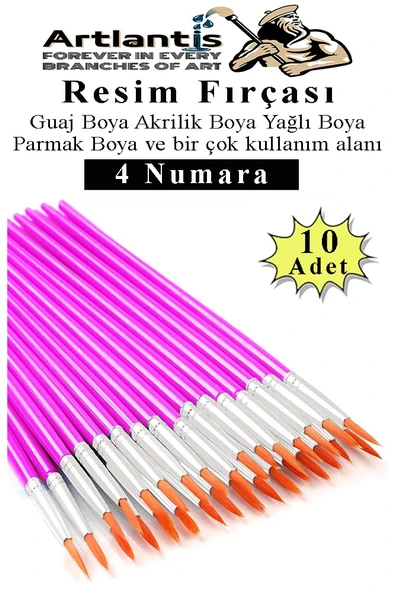 Resim Fırçası 4 Numara 10 Adet Yuvarlak Uçlu Sentetik Resim Fırça Ekonomik Suluboya Akrilik Boya Guaj Boya Yağlı Boya