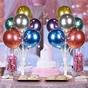 Brokoli Home LED Işıklı Süsleme Paketi -2 Adet 7 Li Balon Standı Beyaz Peri Ledli -14 Adet Renkli Metalik Balon-2 Adet Peri LED Beyaz