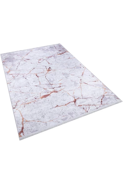Frenda Home Mermer Desen Kaymaz Deri Taban Baskılı Halı  KAHVE 80X150 - 2