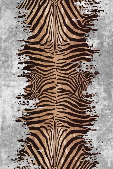 Frenda Home Zebra Desen Kaymaz Deri Taban Halı  GRİ 100X200 - 2