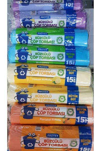 Protex  BÜZGÜLÜ ÇÖP TORBASI BÜYÜK BOY 8 PAKET 120 ADET PROTEX