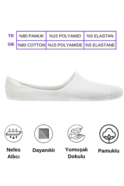 Mersella  Pamuklu Yumuşak Silonlu Kaymaz 6'lı Kadın Babet Çorap Pamuklu Çorap Krem - Resim 7