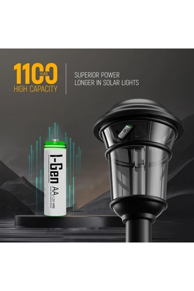I-Gen B163 4 Adet AA 1100 mAh Şarj Edilebilir Kalem Pil 1.2V Ni-MH Solar Aydınlatma Uyumlu