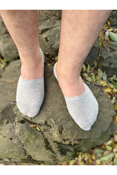 Mersella  Pamuklu Yumuşak Silonlu Kaymaz 3'lü Kadın Babet Çorap Pamuklu Çorap Krem - Resim 2
