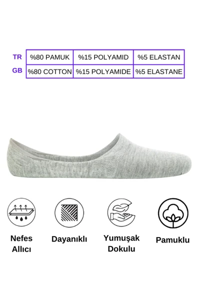 Mersella  Pamuklu Yumuşak Silonlu Kaymaz 3'lü Kadın Babet Çorap Pamuklu Çorap Siyah - Resim 6