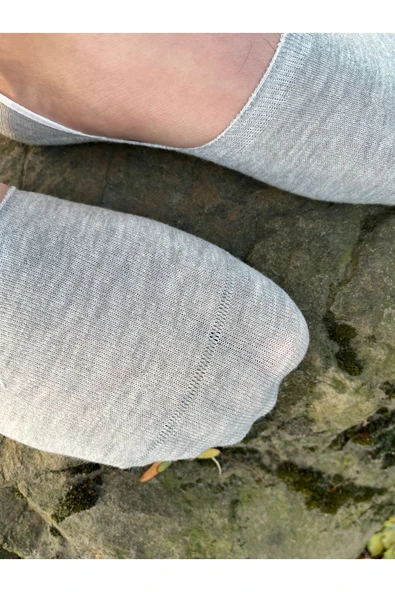 Mersella  Pamuklu Yumuşak Silonlu Kaymaz 3'lü Kadın Babet Çorap Pamuklu Çorap Krem - Resim 6