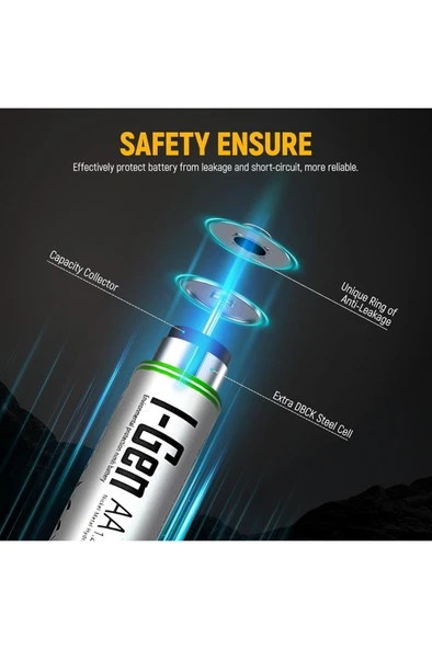 I-Gen B163 4 Adet AA 1100 mAh Şarj Edilebilir Kalem Pil 1.2V Ni-MH Solar Aydınlatma Uyumlu - 3
