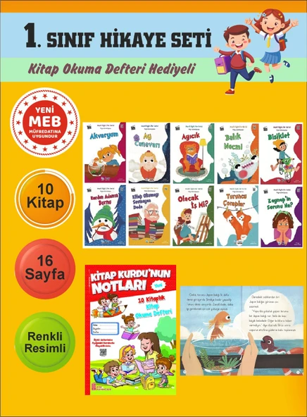 1.Sınıflar İçin Okumayı Sevdiren 10 lu Hikaye Seti 3 (Kitap Okuma Defteri Hediyeli) ürün görseli 1
