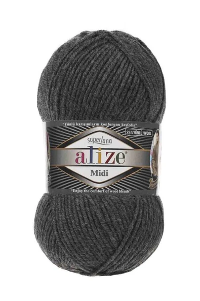 Alize  Superlana Midi (ince) Örgü Ipi - 196 Koyu Gri Malanj - 100 Gr. 170 Mt. Ip