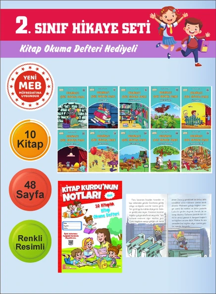 2.Sınıflar İçin Okumayı Sevdiren 10 lu Hikaye Seti 4 (Kitap Okuma Defteri Hediyeli) ürün görseli 1