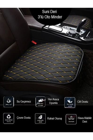 Ftmoto  Honda Prelude Ön ve Arka Takım Koltuk Minderi Kılıf Siyah Suni Deri Sarı Dikişli