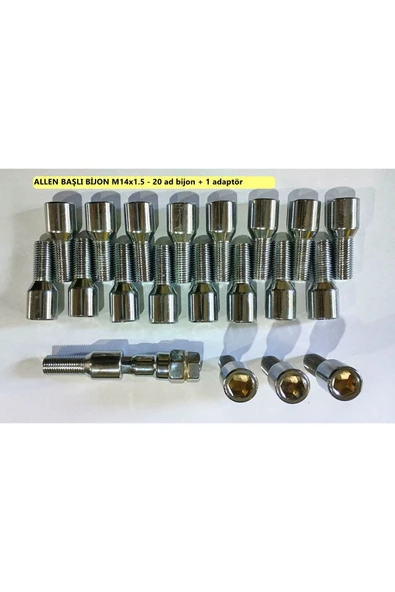 Allen Başlı Bijon M14x1.5 Dişboy 28mm Krom Kaplı, 20 Adet+adaptör - Resim 2