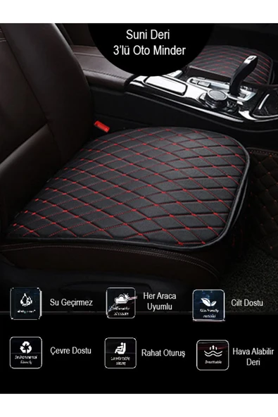 Ftmoto  Seat Leon 5F 2014 ve Sonrası - Coupe Ön ve Arka Takım Koltuk Minderi Siyah Deri Kırmızı Dikişli