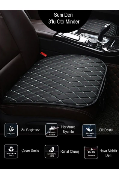 Ftmoto  Seat Leon Ön ve Arka Takım Koltuk Minderi Siyah Deri Beyaz Dikişli