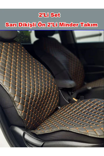 Ftmoto  Hyundai i20 2008-2014 Kumaş 2li Deri Kaplama Koltuk Minderi Siyah Sarı-