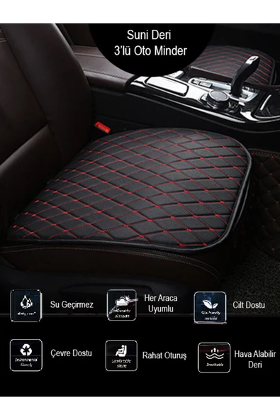 Ftmoto  SsangYong Korando Ön ve Arka Takım Koltuk Minderi Siyah Deri Kırmızı Dikişli