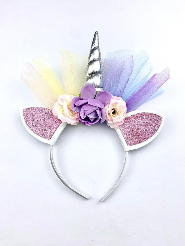Kız Çocuk Bebek Çiçekli Silver Unicorn Taç