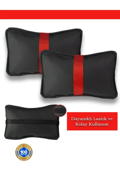 Ftmoto  Fiat Panda 2012 ve Sonrası Oto Koltuk Kırmızı Şerit Boyun Yastığı 2 Adet - Resim 2