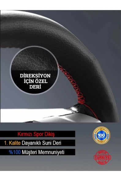 Ftmoto  Mazda CX5 YENİ süper deri Direksiyon Kılıfı, Dikmeli Kırmızı Spor Dikişli