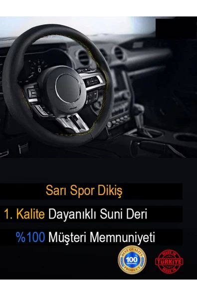 Ftmoto  Honda Jazz yeni süper deri Direksiyon Kılıfı Dikmeli Sarı Spor Dikiş - 3