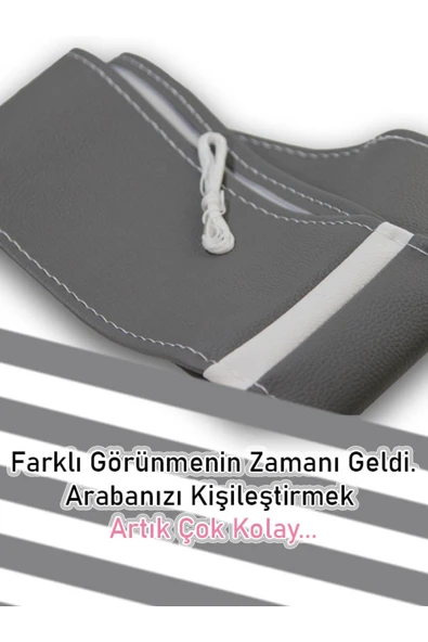 Ftmoto  Kia Soul Gri yeni süper deri Beyaz Yüzüklü Dikişli Direksiyon Kılıfı