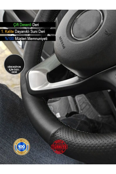 Ftmoto  Renault Koleos Siyah Delikli Düz YENİ süper deri Direksiyon Kılıfı