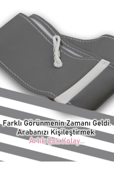 Ftmoto  Mazda 323 Gri ÖZEL süper deri Beyaz Yüzüklü Dikişli Direksiyon Kılıfı