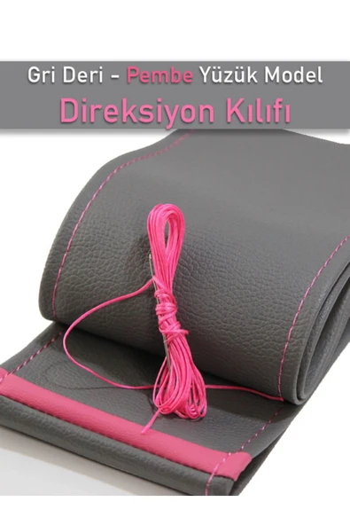 Ftmoto  Mini Clubman Gri ÖZEL süper deri Pembe Yüzüklü Dikişli Direksiyon Kılıfı
