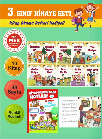 3.Sınıflar İçin Okumayı Sevdiren 10 lu Hikaye Seti 2 (Kitap Okuma Defteri Hediyeli) ürün görseli 1