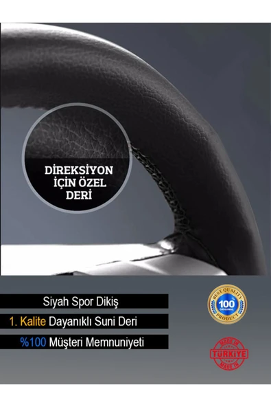 Ftmoto  Hyundai Elentra YENİ süper deri Direksiyon Kılıfı, Dikmeli Siyah Spor Dikiş
