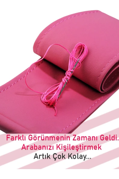 Ftmoto  Kia Soul  (2010-2016) Uyumlu Pembe Deri ve  Dikişli Direksiyon Kılıfı