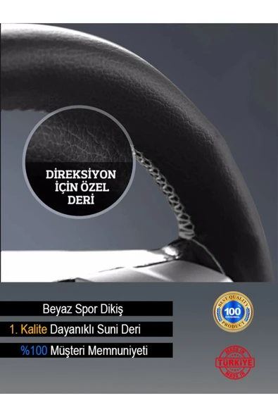 Ftmoto  Kia Cerato yeni süper deri Direksiyon Kılıfı, Dikmeli Beyaz Spor Dikiş