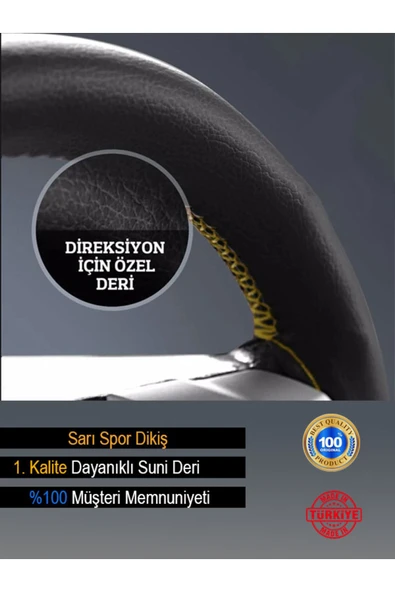 Ftmoto  Nissan Navara yeni süper deri Direksiyon Kılıfı Dikmeli Sarı Spor Dikiş