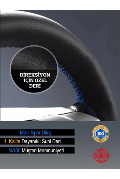 Ftmoto  Nissan XTrail YENİ süper deri Direksiyon Kılıfı, Dikmeli Mavi Spor Dikişli