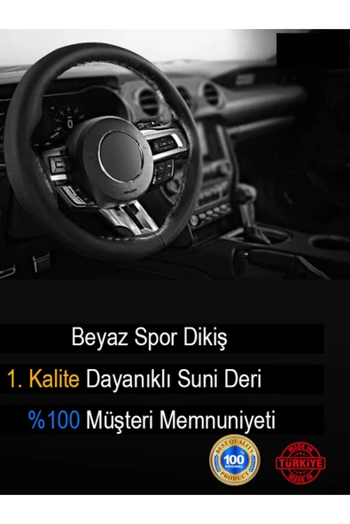 Ftmoto  Alfa Romeo 156 Deri Direksiyon Kılıfı, Beyaz Yüzüklü Spor Dikiş - 3