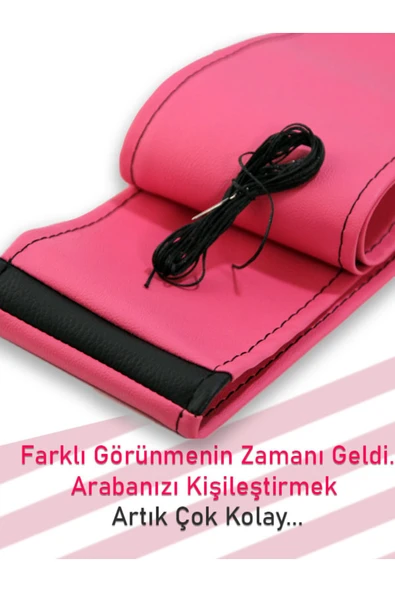 Ftmoto  Citroen C4 Pembe YENİ süper deri Siyah Yüzüklü Dikişli Direksiyon Kılıfı