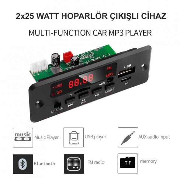 2 x 25 WATT HOPARLÖR ÇIKIŞLI FM DEKODER (Bluetooth USB TF kart FM Radyo MP3 Player)