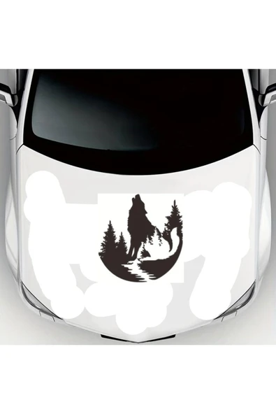 Ftmoto  Orman Ve Uluyan Bozkurt Oto Kaput Sticker  45 x 47 cm
