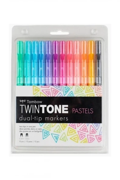 Tombow Twintone 12'li Çift Taraflı Markör - Pastel Renkler