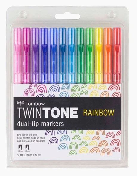 Tombow Twintone 12'li Çift Taraflı Markör - Rainbow