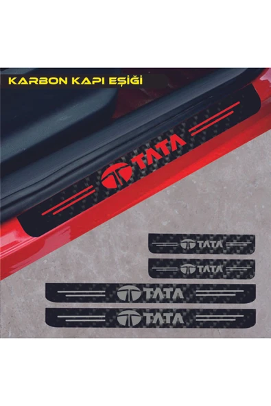 Ftmoto  Tata Telcoline Uyumlu Karbon Kapı Eşiği Oto Sticker 4 Adet