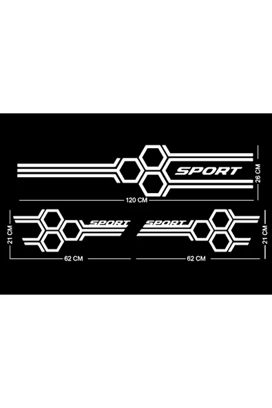 Ftmoto  Oto Kaput-Marşpiyel Sticker 3 Parça Beyaz 120 x 26 cm/1Adet - 62 x 21 cm/2 Adet